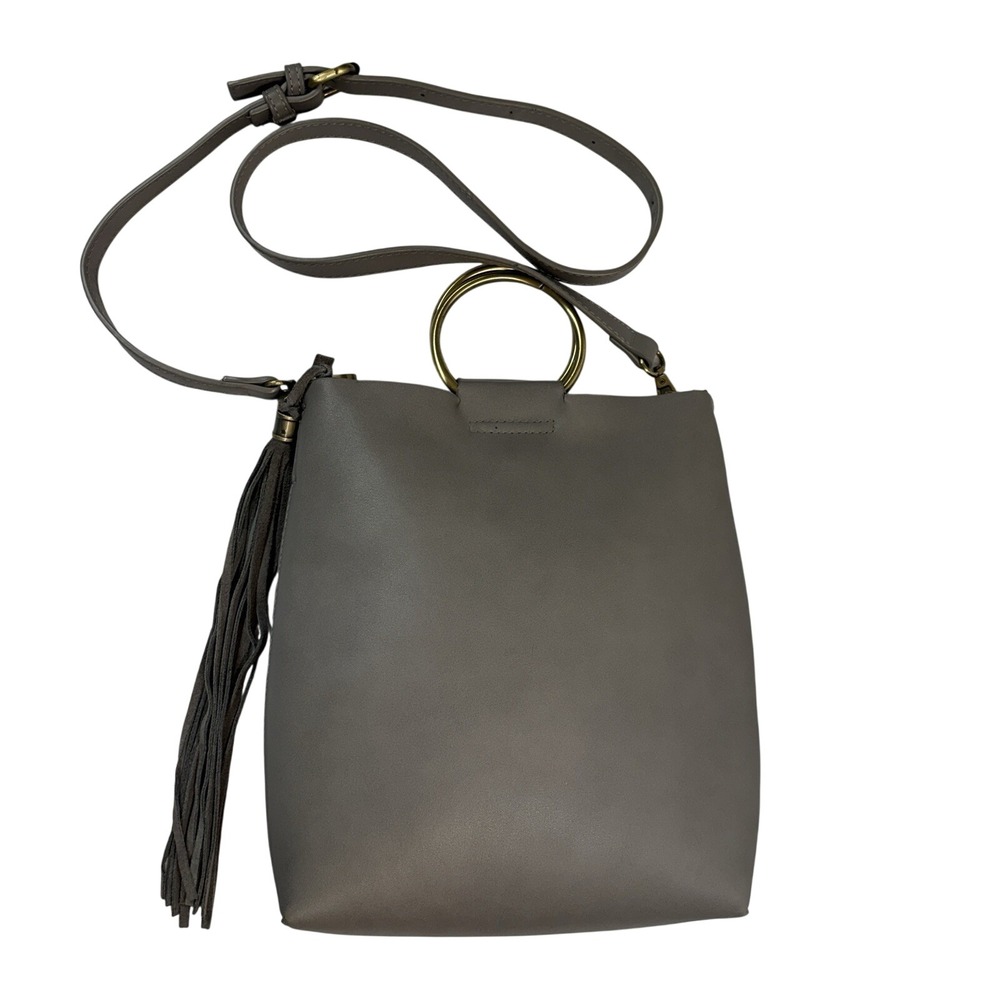 Street Level for Anthropologie Vegan Leather Ring Handle Tote Bag‎ Gray Tassel